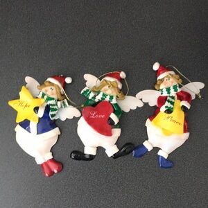 Set of 3 Angel Christmas Tree Ornaments 6" Tall,  Hope, Love and Peace
